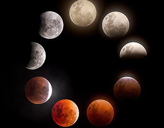 Composite of different phases of the lunar eclipse January 2018