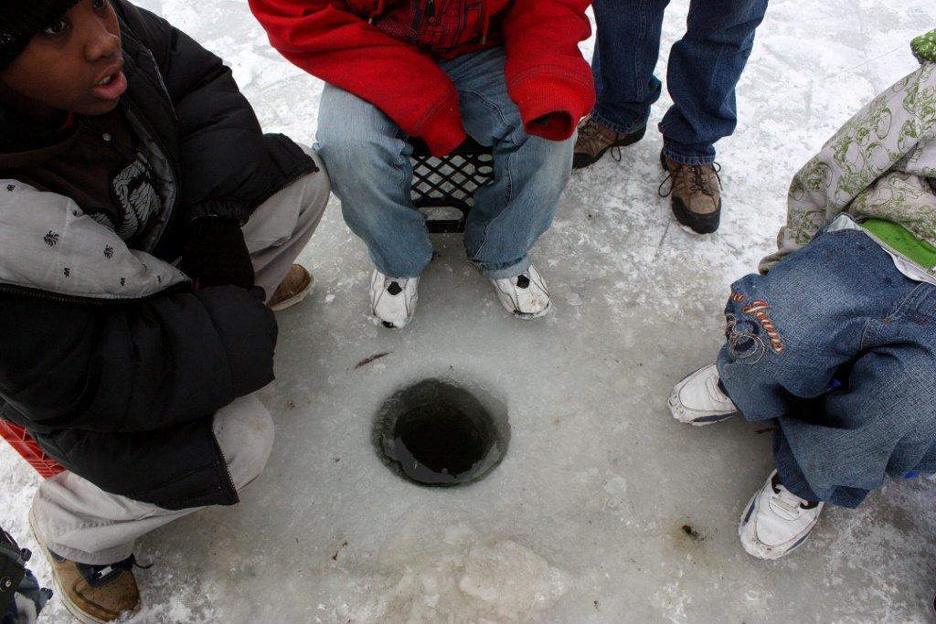 Ice fishing at Washington Park Lagoon