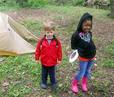 family overnight camping kids